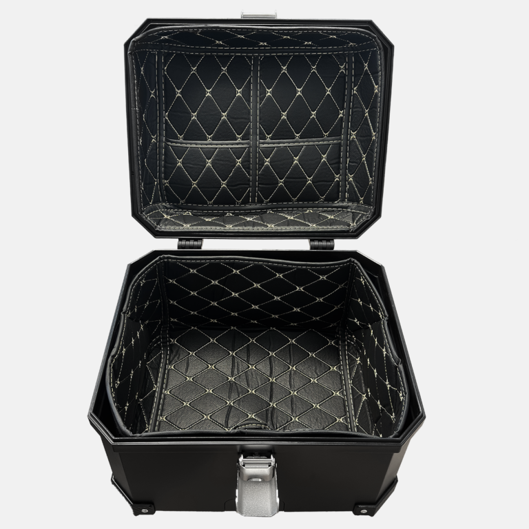 Intérieur du top box Wigler 38 litres noir avec doublure matelassée